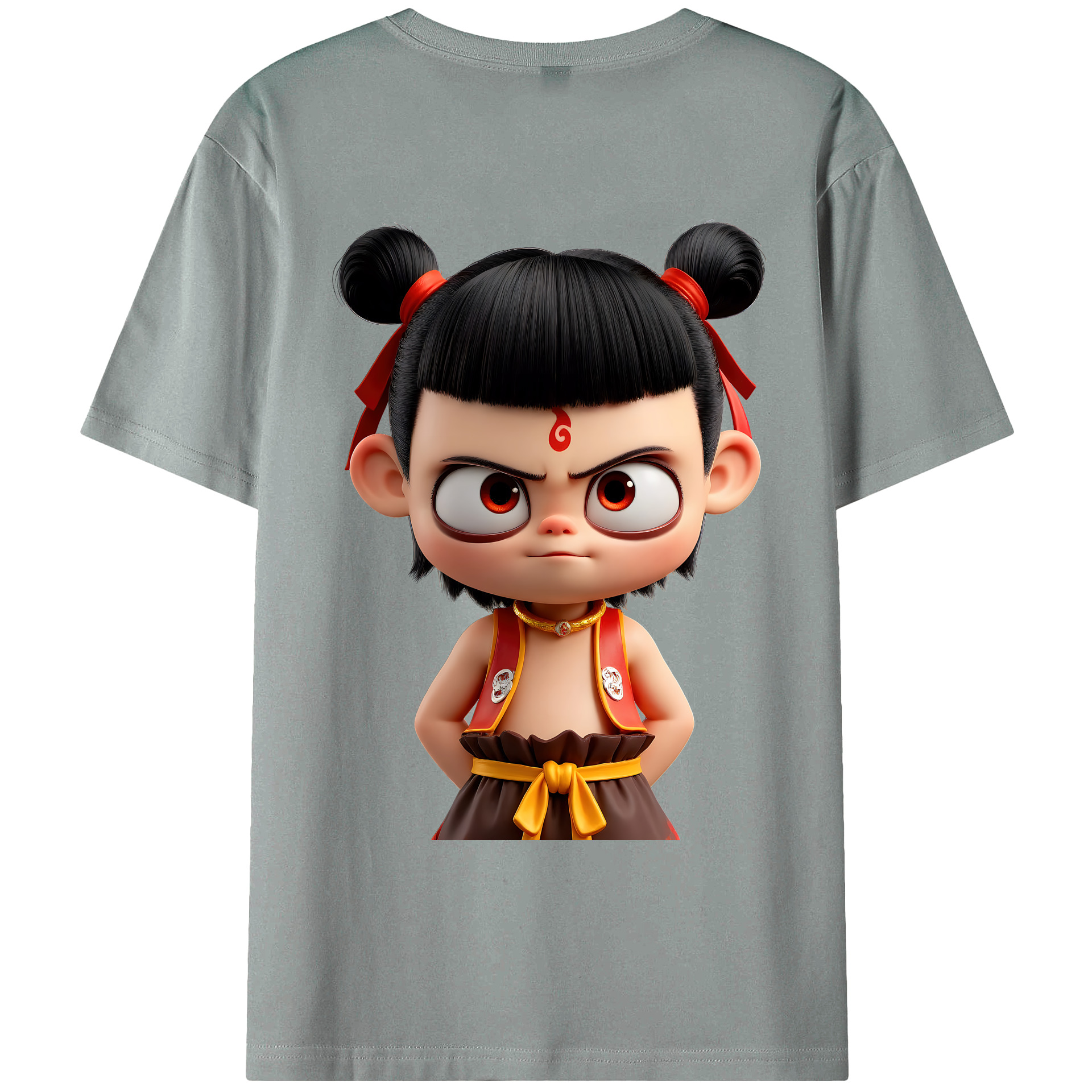 （画像用） Ne Zha 2 ナタ 魔童の大暴れ 綿100％ メンズ半袖Tシャツ（バックプリント） 通気性